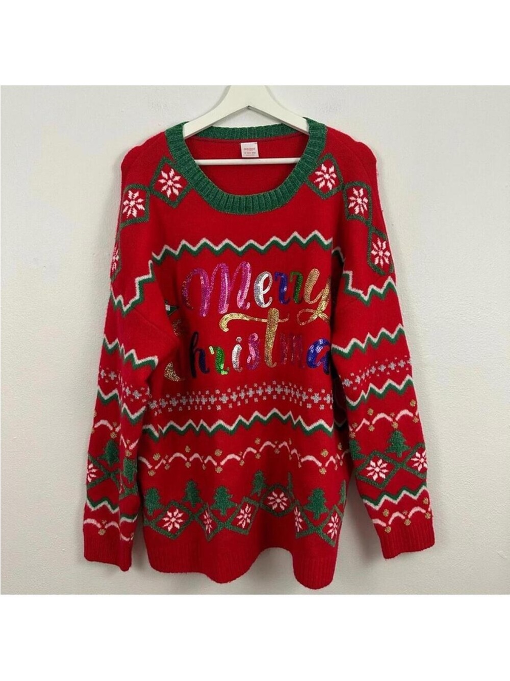 Holiday Time Christmas Glitter Snowflakes Sweater Women's Size 1X